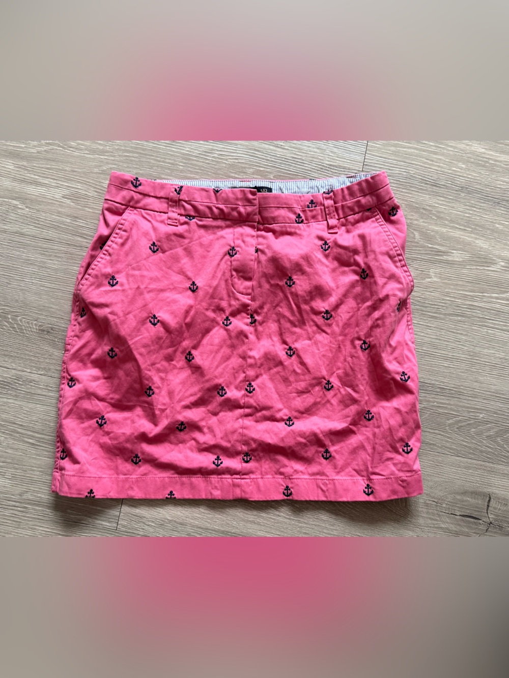 British Khaki Pink Anchor Embroidered Cotton Skirt